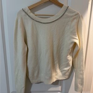 LOFT Cream Sweater with Chain Accent